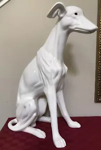 Vintage Italy 23” Sitting White Whippet Greyhound Ceramic Dog Statue - Picture 1 of 12