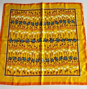 VTG 60'S MOD GO-GO YELLOW GOLD BLUE FLORAL PRINT SQUARE SCARF WRAP 26 X 27 - Picture 1 of 4