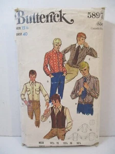 Butterick Pattern 5897 Men's Size 40 Shirt Vest Tie Long Sleeves Cut Vintage  - Picture 1 of 9