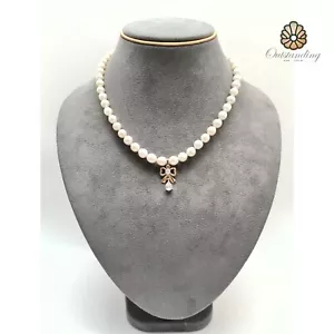 Natürliche 7 mm weiße Meerperlen Anhänger Halskette Gold Platte Kristall Geschenk - Bild 1 von 21