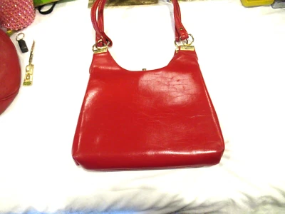 Vintage lipstick red vinyl purse 2 slot compartments and clasp compartment 1960s - Image 1 of 4