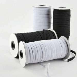 Flat Braided Elastic Band Roll 1/8" (3mm) width White/ Black 120 Yards Roll - Picture 1 of 15