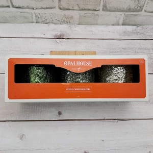 Juego de 3 candelabros votivos de vidrio grande Opalhouse de oro verde NUEVO - Imagen 1 de 9