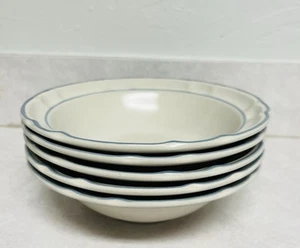 5 cuencos de sopa vintage con borde azul de gres colección Cordella Japón blanco azul - Imagen 1 de 5