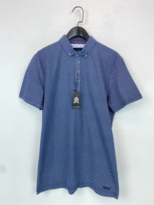 Guide London Blue Geometric Print Short Sleeve Smart Polo M NEW - Picture 1 of 12