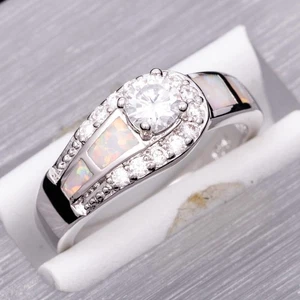 Anillo Joyería Plata Ópalo de Fuego Blanco Moissanita Simulado Redondo 4mm Talla 7 - Imagen 1 de 6