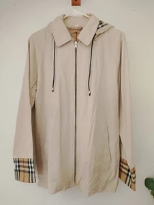 vintage Burberry tan zip front Jacket nova check lining Removable hoodie Size XS - Picture 1 of 19