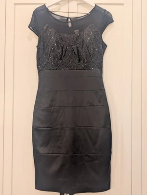 Vestido para mujer Signature By Sangria talla 8 negro sin mangas hasta la rodilla lentejuelas top Foto 1 de 3