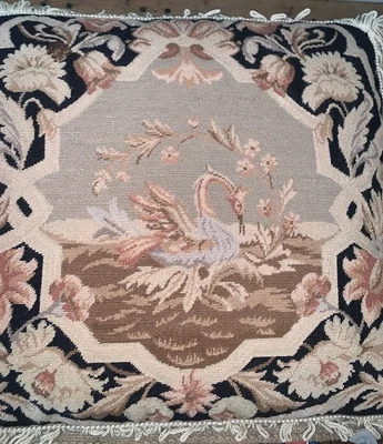 "De colección Tapiz Francés Pájaro Floral Lana Punta de Aguja Almohada Flecos 22"" Cuadrado Plumón Inserto" Foto 1 de 4