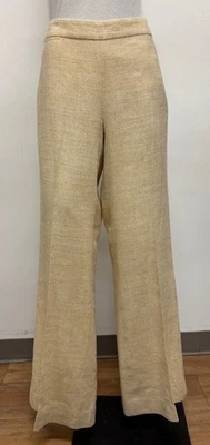 Ralph Lauren Black Label Golden Ecru Silk/Linen Wide-Leg Pants Size 12 - Image 1 of 4