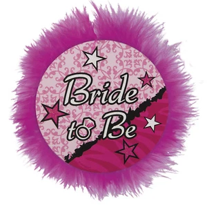 Bride to Be Button Pin Pink Feathers Party Favor Bachelorette Party Supplies - Picture 1 of 2