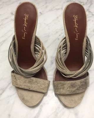 NEW ELIZABETH & JAMES Distressed Grey/Tan Leather Strappy Stilettos Heels Sz 6M - Image 1 of 4