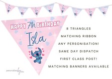 Personalised Lola & Stitch PINK Birthday Party Banner Decoration Bunting NAME
