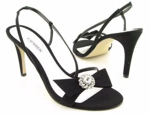 New CAPARROS Women Black Silk Open Toe High Heel Slingback Sandal Shoe Sz 9.5 M - Picture 1 of 3