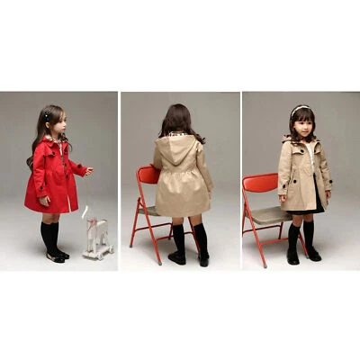 Kids Boys Girls Solid Trench Coat Winter Windbreaker Jacket Outerwear Hooded - Image 1 of 4