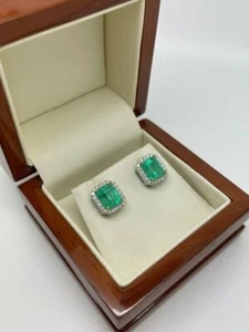 4.56ct colombian emerald & Diamond earrings 14ct gold - Picture 1 of 1