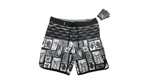 Hybrid Board Shorts by Hang Ten – Size 32 – Black & White Tiki Print – NEW - Picture 1 of 2