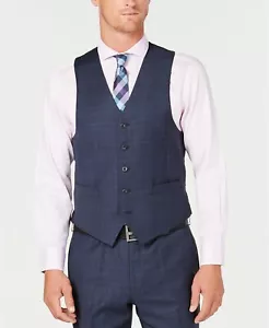 $240 Michael Kors 41R Men's Blue Classic Fit Wool Plaid Suit Waistcoat Vest - Picture 1 of 3