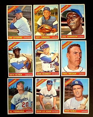 Lot of 9 1966 Topps LOS ANGELES DODGERS Vintage baseball  Ron Fairly, Phil Regan - Image 1 of 4