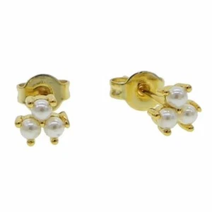 Damen Ohrringe Gold Perle Ohrstecker 24 Karat vergoldet WASSERFEST O5573DL - Picture 1 of 4