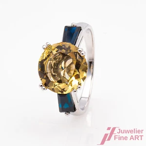 Anillo 585/14K De Oro Blanco Citrino Topacio Dorado Zafiros Tamaño 45 - Imagen 1 de 3