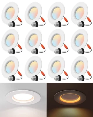 EDISHINE 12 Pack 4 Inch 5CCT Recessed LED Ceiling Light with Night Light, CRI90+ - Image 1 of 4