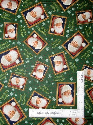 Christmas Santa's List Santa Claus Greetings Green Cotton Fabric QT By The Yard - Image 1 of 2
