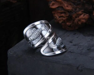 A27 breiter Ring Fische Sterling Silber 925 größenverstellbar - Bild 1 von 10