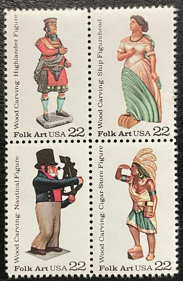 1986 #2240-2243 - 22¢ - WOODCARVED FIGURINES - Block of 4 Stamps - Mint NH - Image 1 of 1