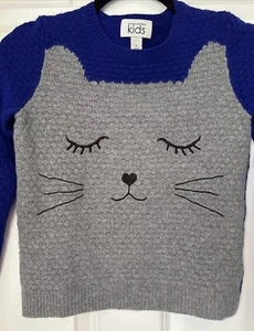 Autumn Cashmere Kids Kitty Cat Long Sleeve Pullover Sweater Gray Size 8 RARE - Picture 1 of 7