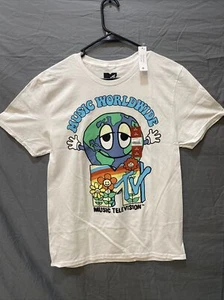 MTV t shirt uomo Medium bianca musica tv globo logo manica corta - Foto 1 di 8