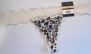 NWT NO BOUNDRIES M IVORY LEOPARD CHEETAH SMOOTH LACE WAISTBAND THONG PANTIES