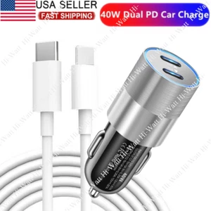 20W Dual PD Car Charger Type C Fast Charger Car Phone Adapter For iPhone Samsung - Picture 1 of 17