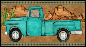 23" Fabric Panel - Blank Red Rock Reflections Turquoise Antique Pick Up Truck - Picture 1 of 1