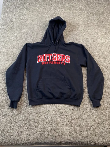 Rutgers Scarlet Knights Hoodie Mens Medium Black Red Sweatshirt Champion Cover
