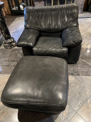Roche Bobois Black Leather Sofa Seat And Ottoman  Preowned Good Condition Cover