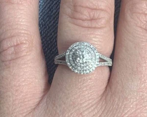 2 Ct Round Cut Simulated Diamond Halo Engagement Ring In 14k White Gold Finish - Picture 1 of 8