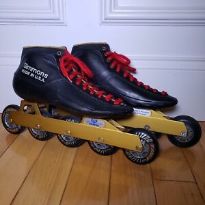 Simmons Inline Speed Skates Size 12 Mogema Frames Hyper Wheels Black Gold