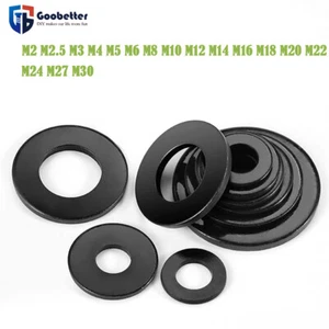 Black 304 Stainless Steel Flat Washers Insulation M2 M2.5 M3 M4 M5 M6 M8 M10 - Picture 1 of 7