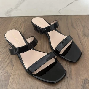 Stuart Weitzman Lackleder Riemchen Ava Absatz Sandale in Schwarz Größe 9 M - Bild 1 von 8