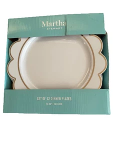 "12 nuevos platos de cena festoneados Martha Stewart 10,25"" plástico con adornos dorados reutilizables" - Imagen 1 de 6