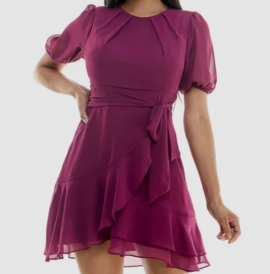 Vestido feminino B Darlin roxo gola folhada manga falsa tamanho 5/6 - Imagem 1 de 3