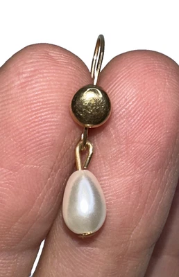14k Gold Hook ONE EARRING ONLY Faux teardrop Pearl Dangle Stamped - Image 1 of 4