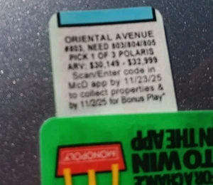 Oriental Avenue #803 UNREDEEMED 2025 McDonald’s Monopoly - Bild 1 von 2