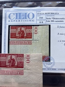 Stupendo Angolo di Foglio 100l Democratica e L.30 Nuovi Senza Li nguella Cert.to - Foto 1 di 3
