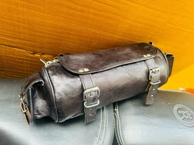 Motorcycle Genuine Classic Strap Tool Buckle Closure Black Leather Bag Vintage - Image 1 of 4