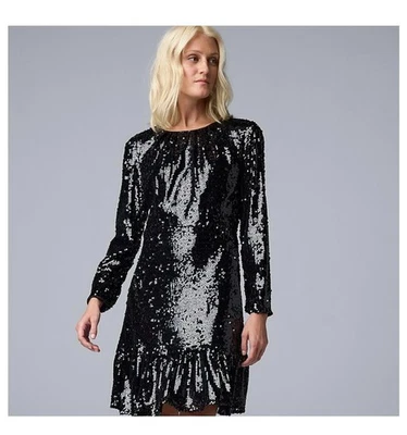 Vestido Simply Vera Vera Wang para mujer negro manga larga lentejuelas corto nuevo con etiquetas cóctel Foto 1 de 4