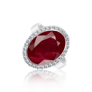 18 Ct Natural Certified Oval Red Ruby Ring Accents in 925 Silver for Women - Picture 1 of 6
