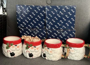 FITZ and FLOYD OMNIBUS Collection Vtg SANTA FACE Coffee/Cocoa MUGS (4) 1980’s - Picture 1 of 5