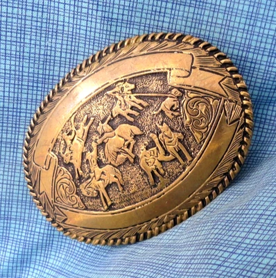 All Around Cowboy Belt Buckle Rodeo Trophy Vtg Crumrine El Arturo Bronze .GMP719 - Image 1 of 4
